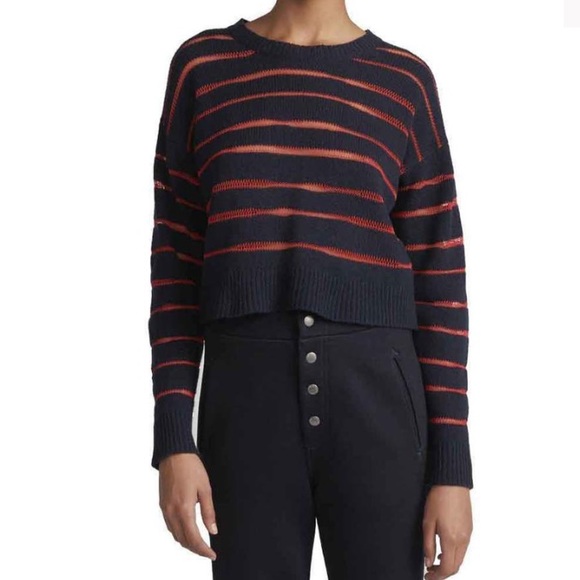 rag & bone Sweaters - RAG + BONE Penn Crew Neck Sweater Blue Red XS